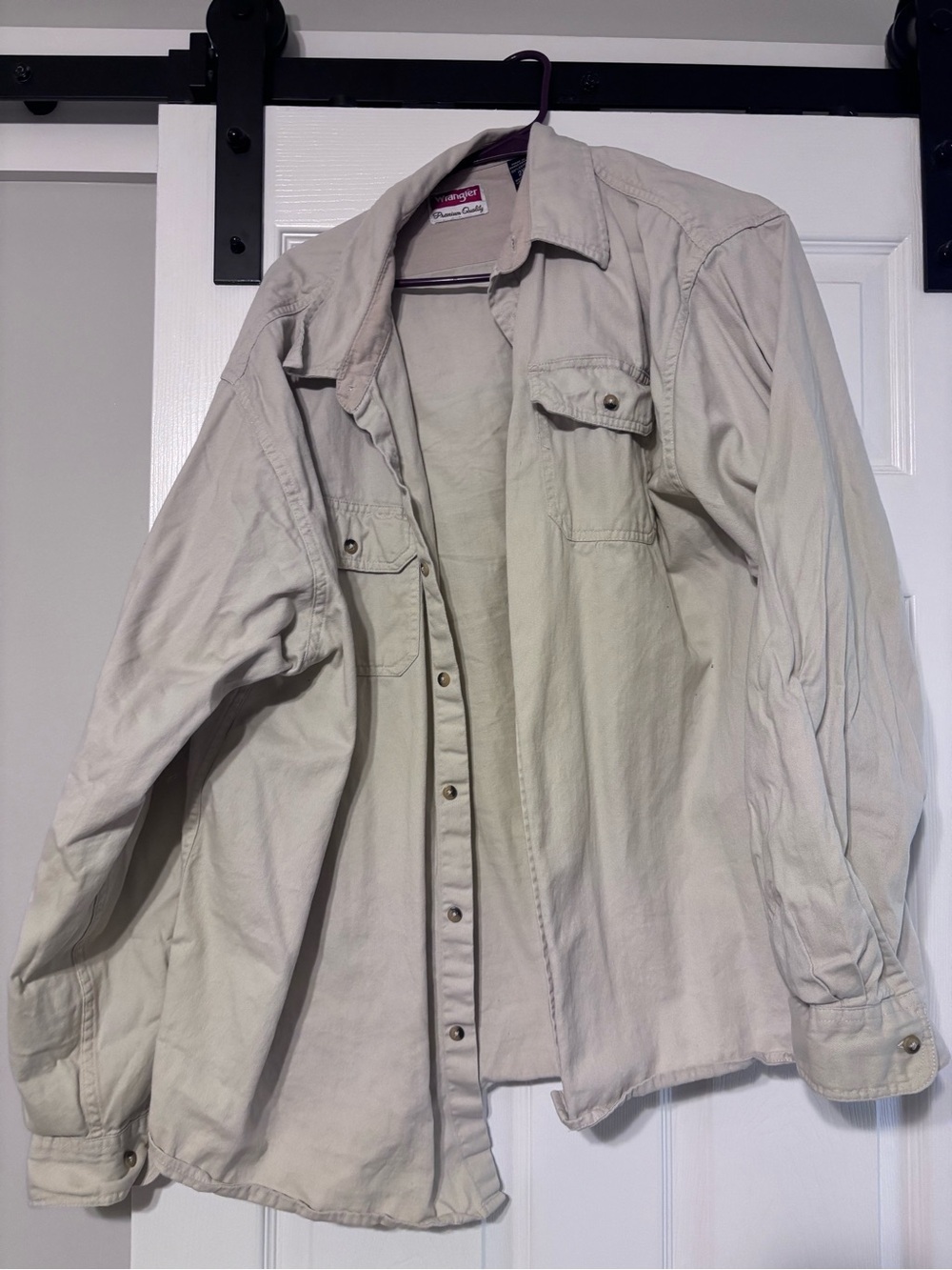Wrangler Men's Beige Button-Front Casual Work Shirt